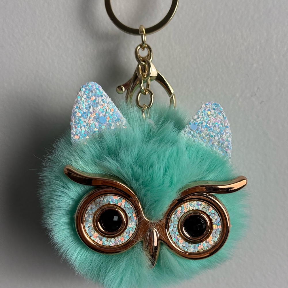 Teal Owl Keychain with Glitter Ears